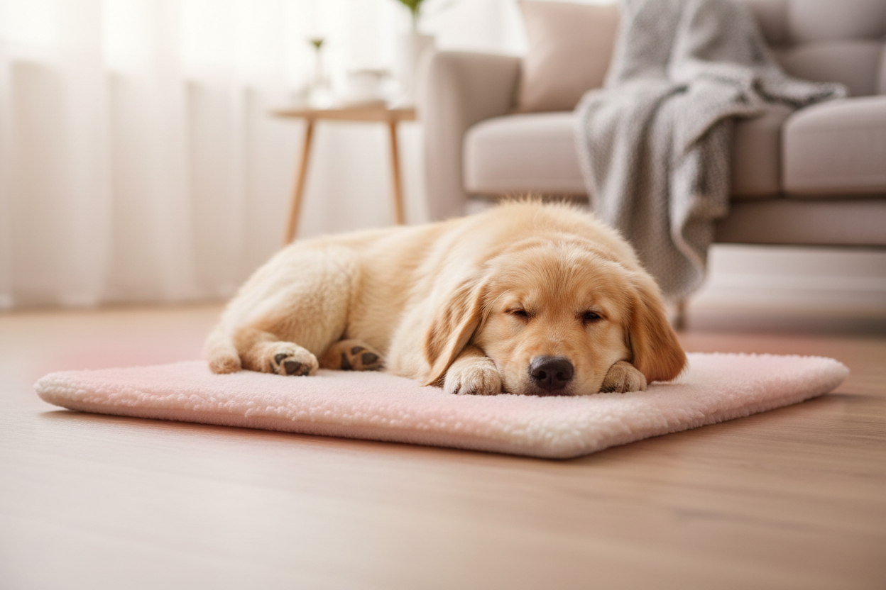 Cute dog on heating mat